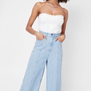 Frayed seam detail denim corset top